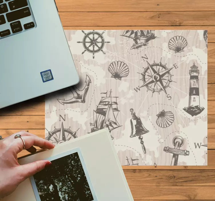 Muismat wereldkaart nautische avontuurelementen - TenStickers