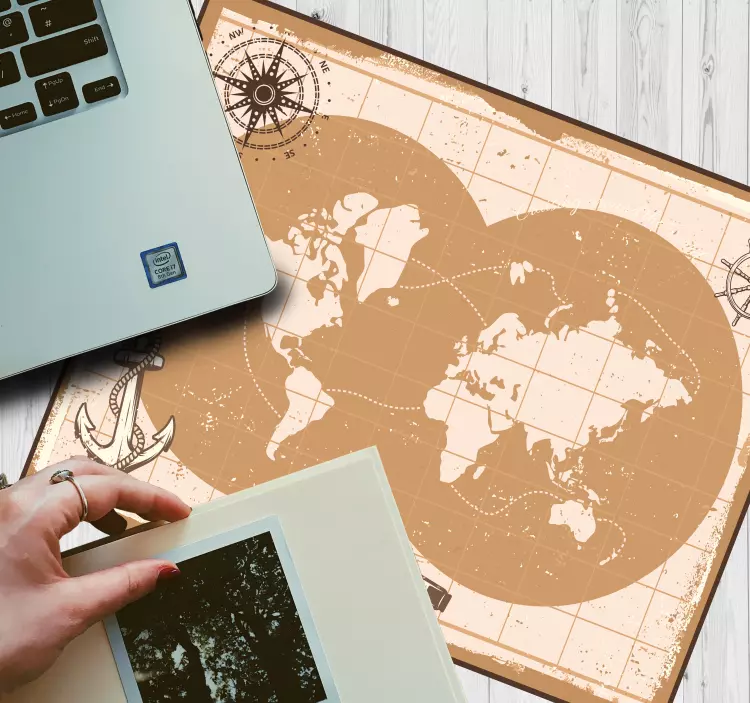 Muismat wereldkaart nautische wereldkaart - TenStickers