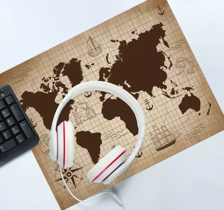 Muismat wereldkaart retro globe map - TenStickers