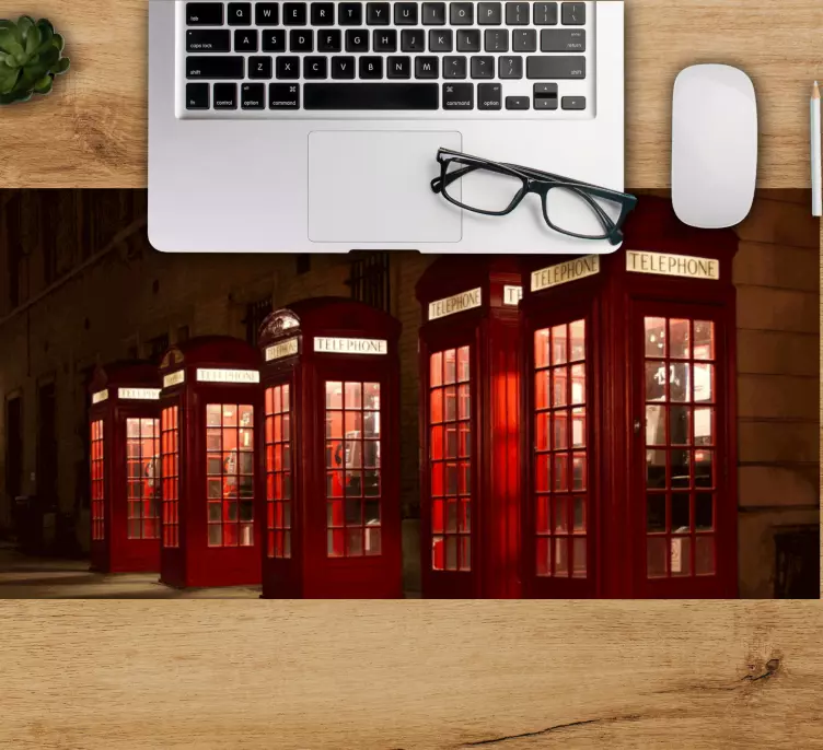 Muismat wereldkaart rode telefoonhokjes - TenStickers