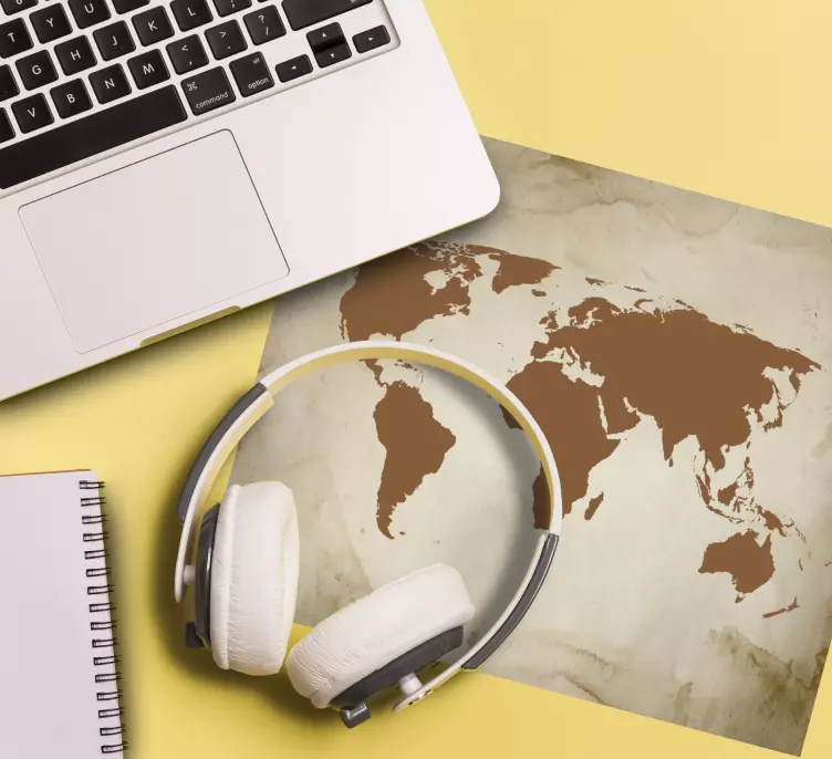 Muismat wereldkaart vintage bruin wereld - TenStickers