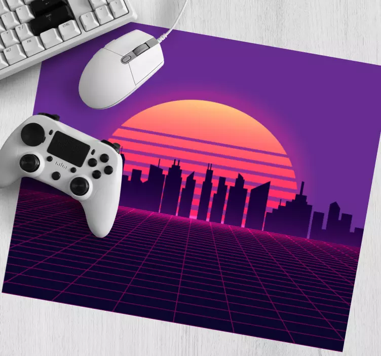 Neon zonsondergang stadsgezicht gaming muismat - TenStickers