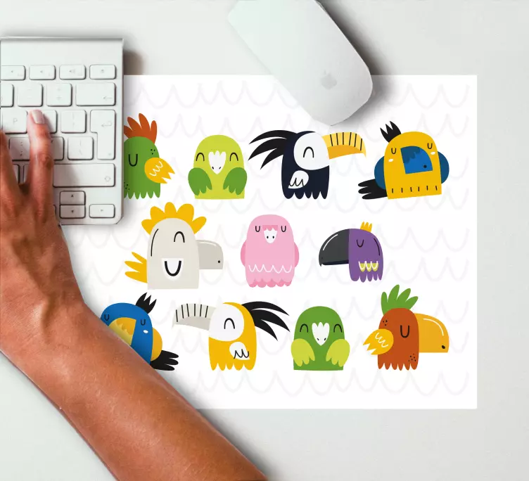 Originele muismat kleurvolle cartoon vogels - TenStickers