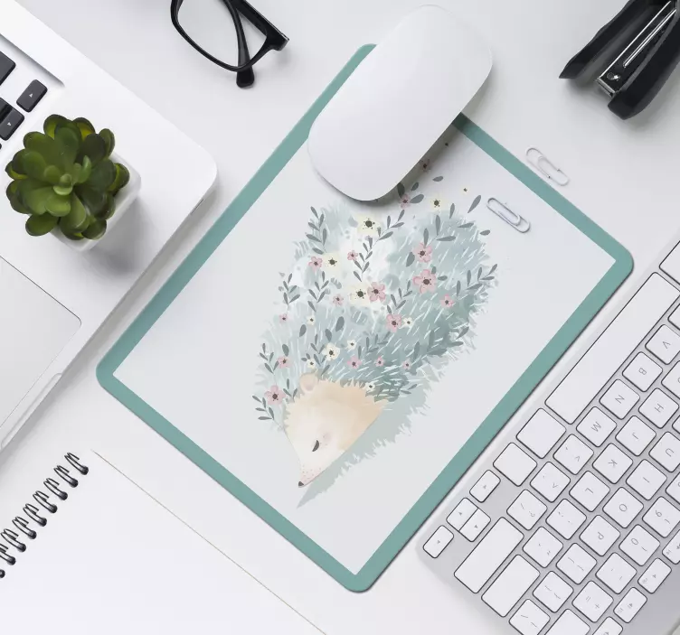 Originele muismat met bloemige egeltje kunst - TenStickers