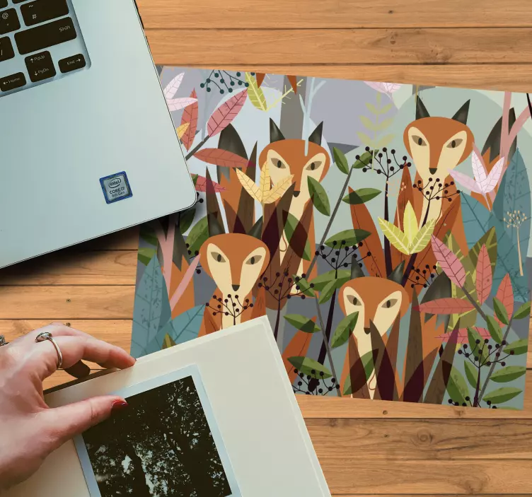 Originele muismat met speelse vos trio - TenStickers