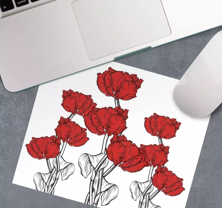 Originele muismat rode tulpen arrangement - TenStickers