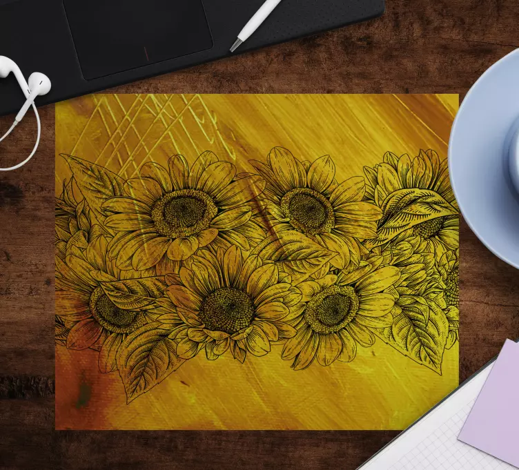 Originele muismat zonnebloem bloemmotief - TenStickers