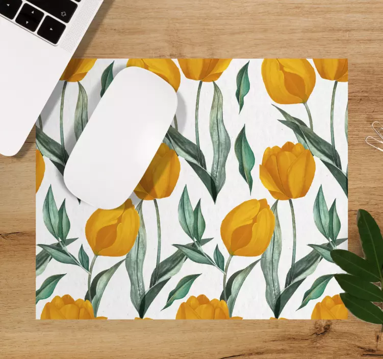 Patronen muismat gele tulpen met bloemenprint - TenStickers