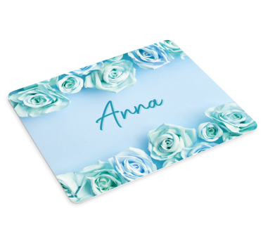 Muismat met naam elegante blauwe rozen - TenStickers