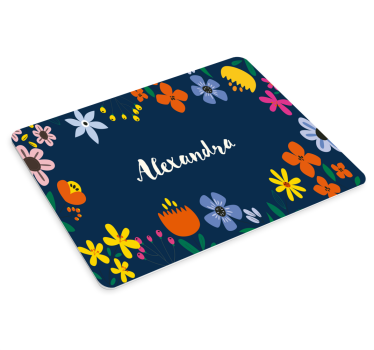 Muismat met naam bloemrijke persoonlijke decoratie - TenStickers