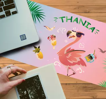 Tropische flamingo muismat met naam - TenStickers