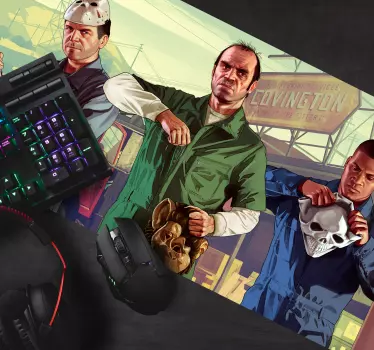 Gaming muismat drie personages met maskers - TenStickers