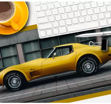 Gaming muismat strakke gele sportauto - TenStickers