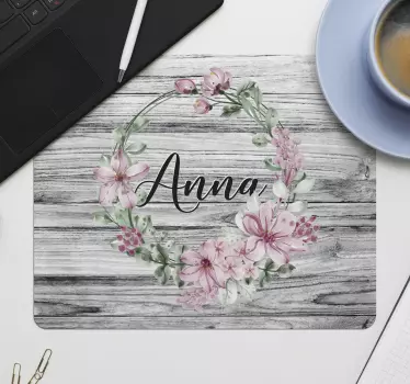 Muismat met naam bloemrijke naam cirkel - TenStickers