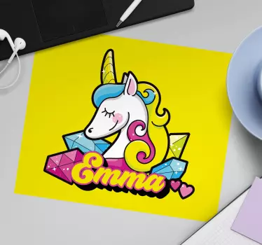 Muismat met naam eenhoorn karakterschilderij - TenStickers