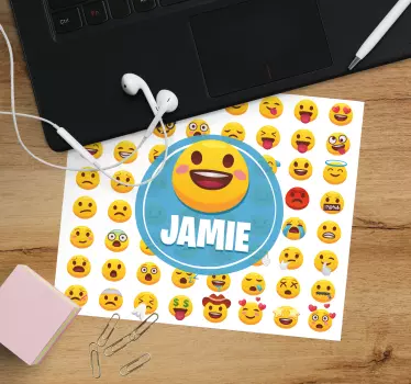 Muismat met naam emoji-patroon met blije gezichten - TenStickers