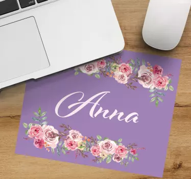 Muismat met naam gepersonaliseerd bloem accent - TenStickers