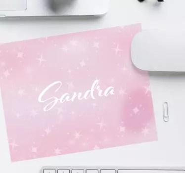 Muismat met naam gepersonaliseerd roze glitter - TenStickers