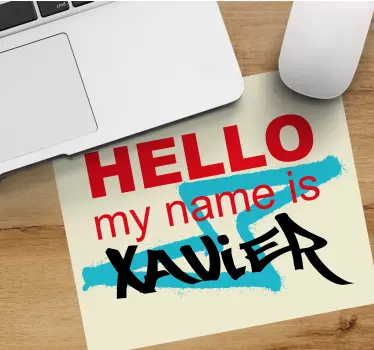 Muismat met naam hallo naam introductie - TenStickers