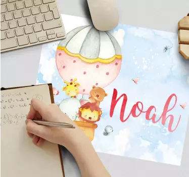 Muismat met naam schattig ballon avontuur - TenStickers