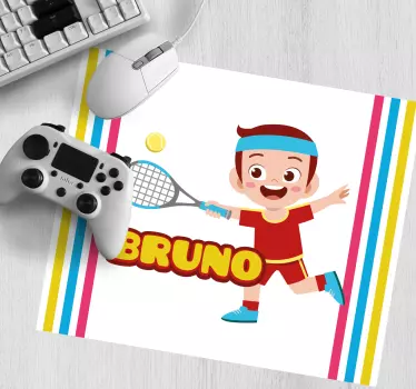 Muismat met naam speelse tennisfiguur - TenStickers