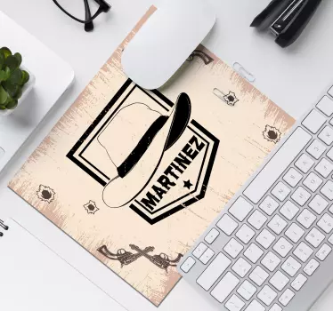 Muismat met naam western stijl hoed - TenStickers