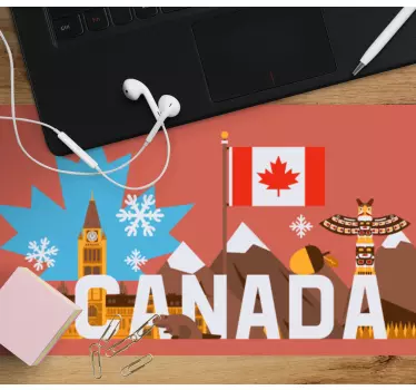Muismat wereldkaart canadese symboliek kunst - TenStickers