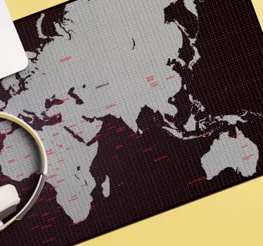 Muismat wereldkaart gedetailleerde wereldkaart - TenStickers