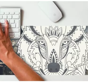 Originele muismat met ingewikkelde wolf kunst - TenStickers