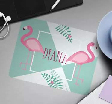 Originele muismat Schattige flamingo's met bladeren - TenStickers