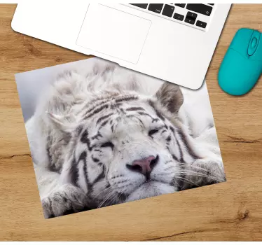 Originele muismat witte tijger rustend - TenStickers