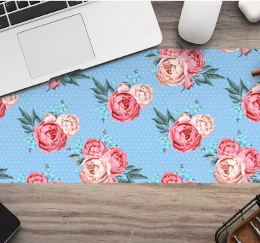 Blauwe XXL muismat met rozen - TenStickers