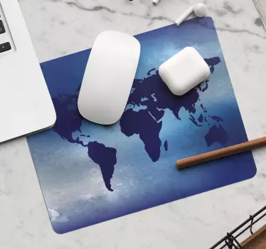 Wereldkaart muismat Blauw thema - TenStickers