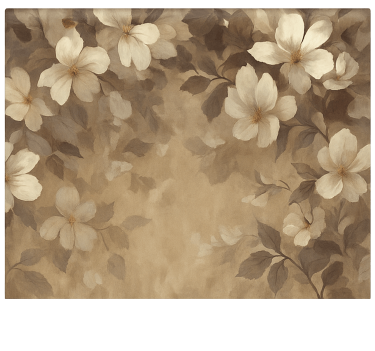 Beige geschilderde bloemen rolgordijn woonkamer - TenStickers