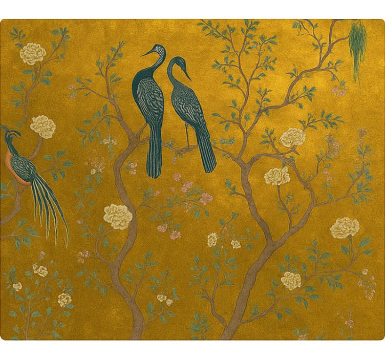 Sierlijke gouden chinoiserie rolgordijn woonkamer - TenStickers