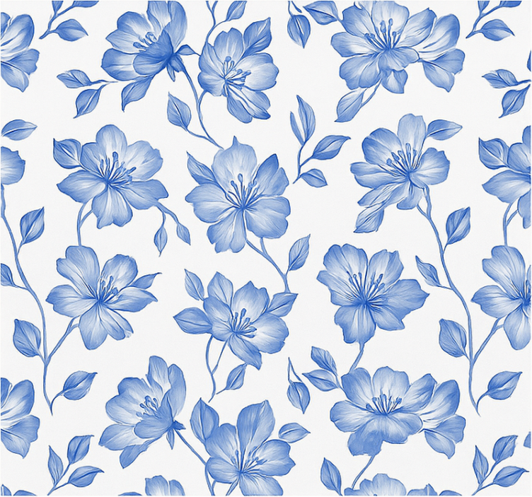 Blauw en wit bloemenmotief rolgordijn hoofd slaapkamer - TenStickers