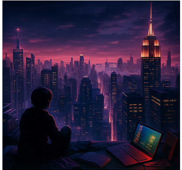 Futuristische wolkenkrabber gamer perspectief gamer rolgordijn - TenStickers