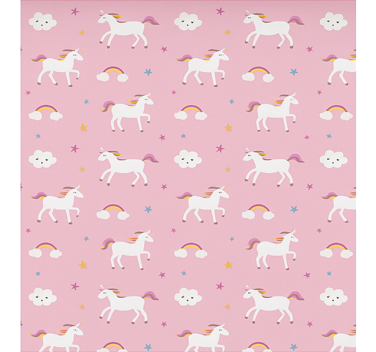 Raambekleding scandinavisch met roze dansende eenhoorns - TenStickers