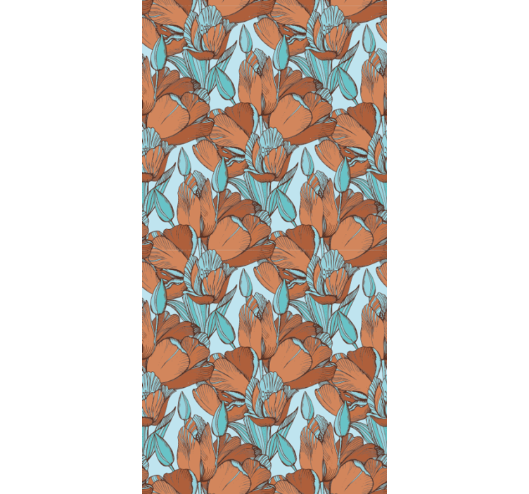 Eetkamer rolgordijn bruine tulpen artistiek blauw ontwerp - TenStickers