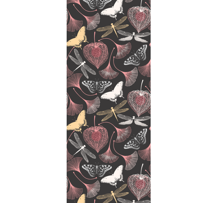 Rolgordijn kinderkamer roze bladeren zwarte vlinders - TenStickers
