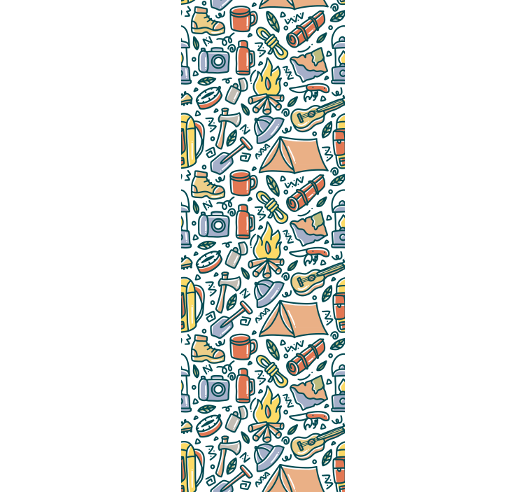 Rolgordijn kinderkamer handgetekende bergen en kampeerspullen - TenStickers