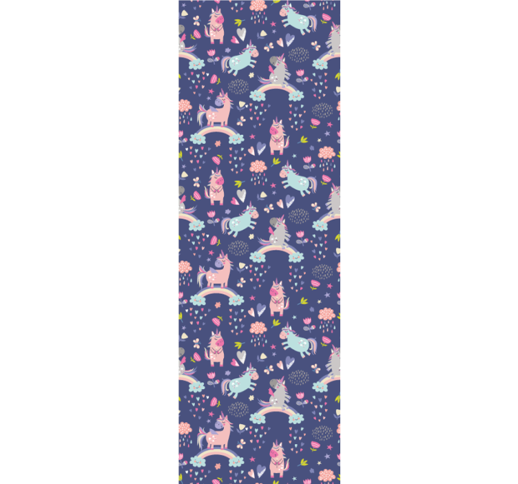 Rolgordijn kinderkamer kleurrijke eenhoorns met regenboogpatroon - TenStickers