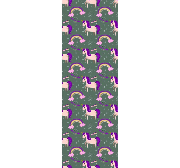 Rolgordijn kinderkamer roze en groene eenhoorns - TenStickers