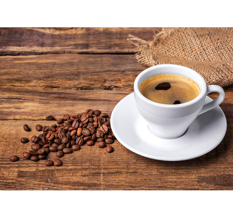 Rolgordijn keuken koffie op een houten tafel - TenStickers