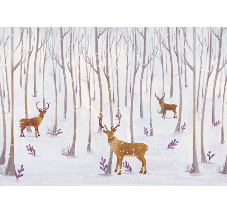 Wit rolgordijn scandinavisch winterbos met dieren - TenStickers