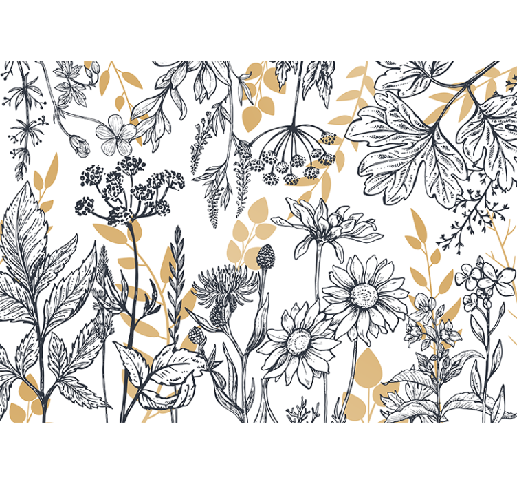 Rolgordijn woonkamer glamour bloemdessin met goud - TenStickers