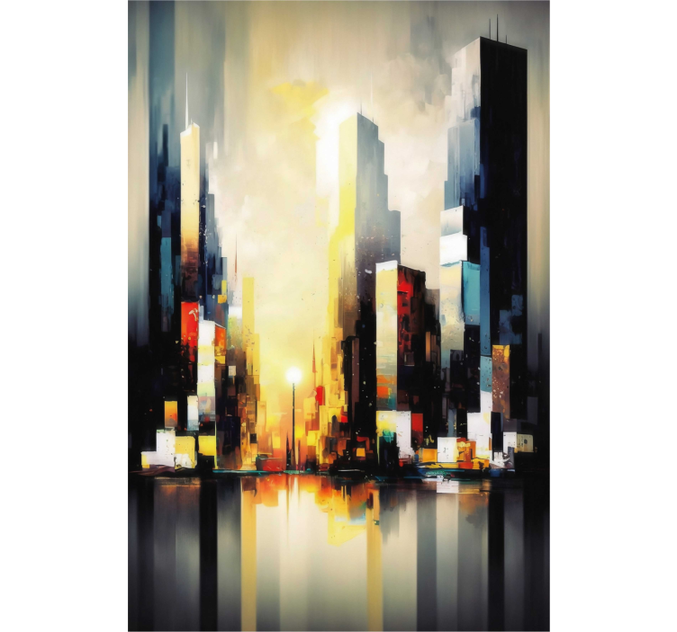 Rolgordijn woonkamer moderne abstracte stadsart. - TenStickers