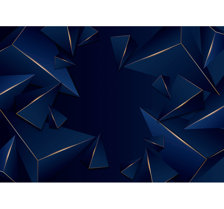 Zwart rolgordijn blauw en gouden geometrisch patroon - TenStickers