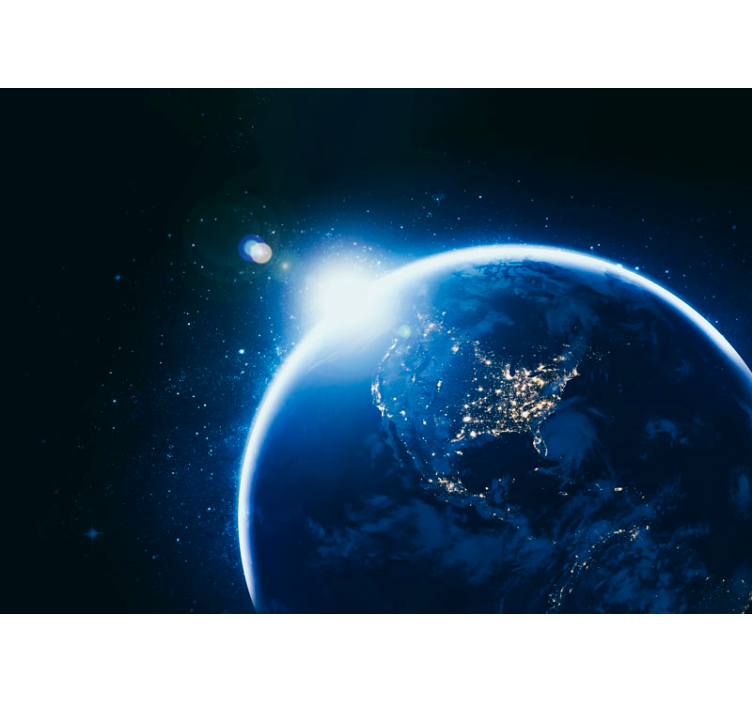 Zwart rolgordijn aarde vanuit de ruimte met zonnevlam - TenStickers