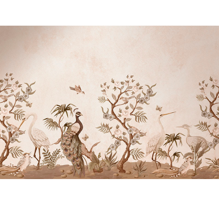 Rolgordijn beige vintage fauna - TenStickers